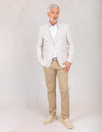 Regular fit blazer in katoenmix met linnen in beige/ecru