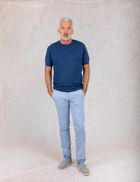 KBIS26 M17 fijngebreide trui korte mouwen denimblauw