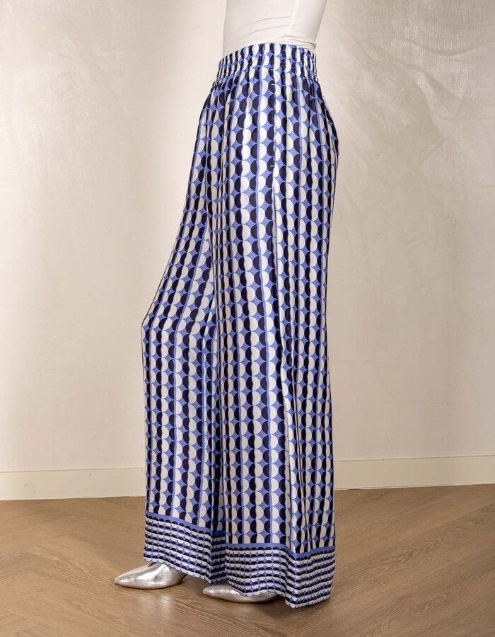 Lizett - Blauwe wide-leg broek met grafisch patroon