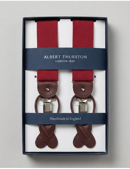 Bretellen effen bordeaux met donkerbruin leder