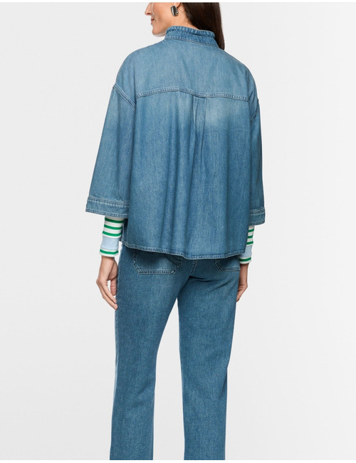 Sportieve jeansblouse met opstaande kraag