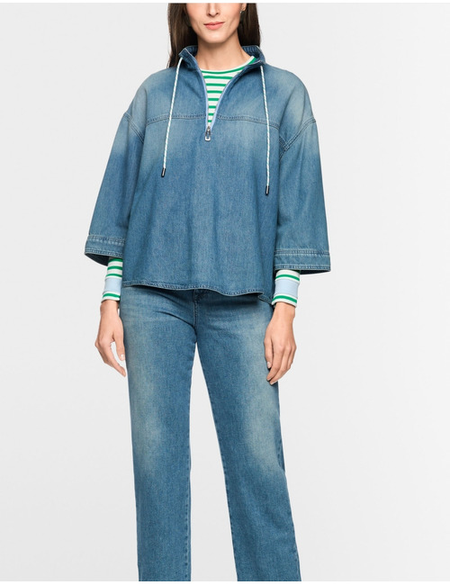 Sportieve jeansblouse met opstaande kraag