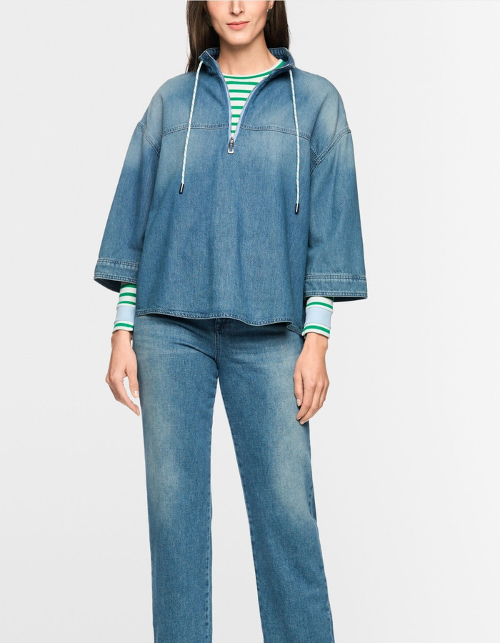 Sportieve jeansblouse met opstaande kraag