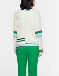 Gestreepte kabeltrui met V hals