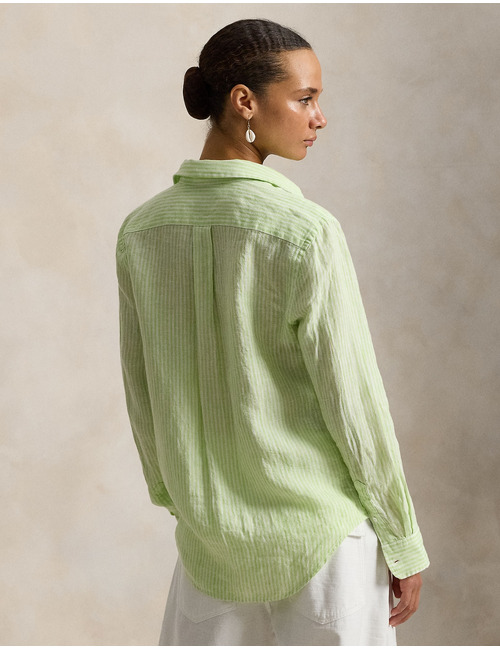 Classic fit gestreepte linnen blouse in 1936 electric lime white