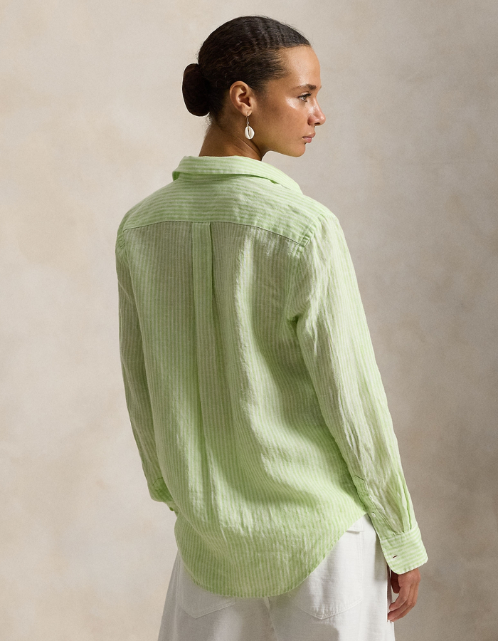 Classic fit gestreepte linnen blouse in 1936 electric lime white