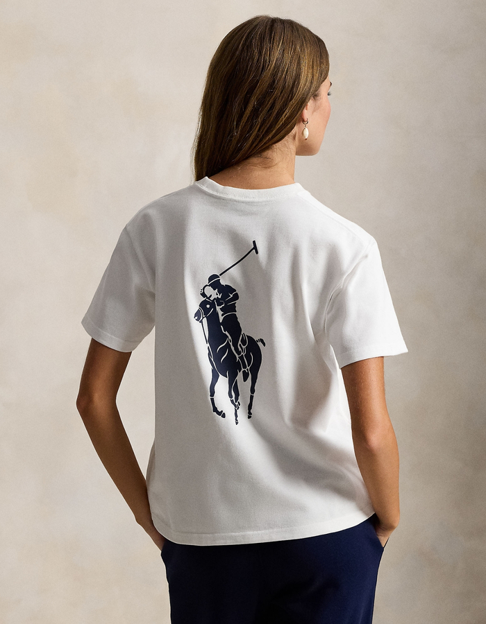 Katoenen T shirt met Big Pony en ronde hals in wit
