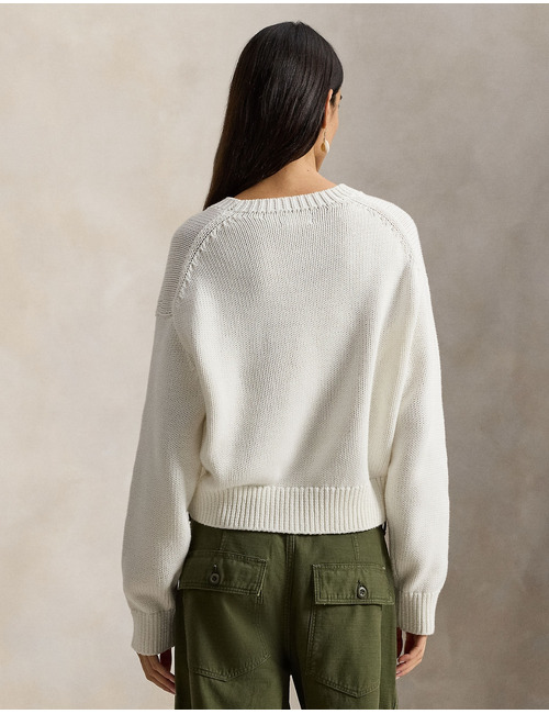 Katoenen trui met Big Pony en ronde hals in wit