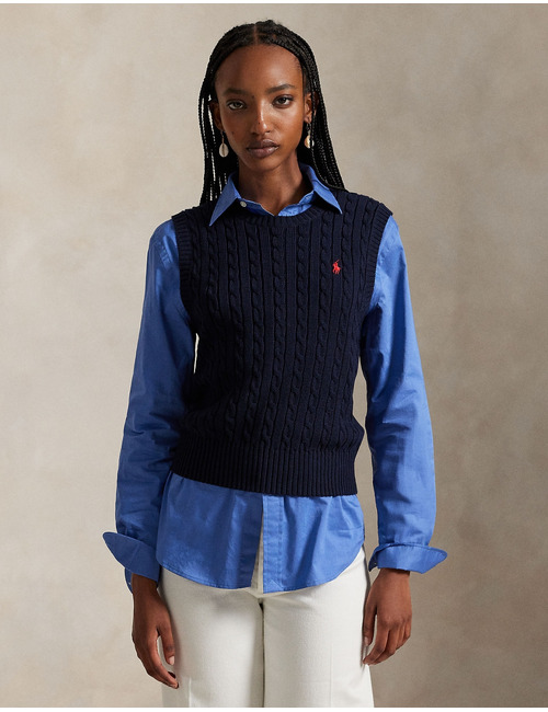 Cable knit katoenen sweater vest met ronde hals