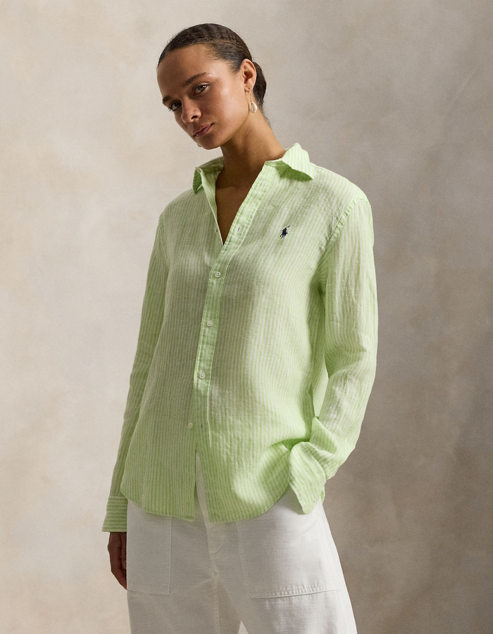 Classic fit gestreepte linnen blouse in 1936 electric lime white