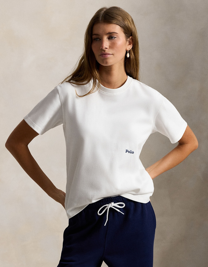 Katoenen T shirt met Big Pony en ronde hals in wit