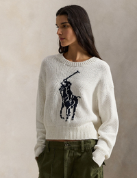 Katoenen trui met Big Pony en ronde hals in wit