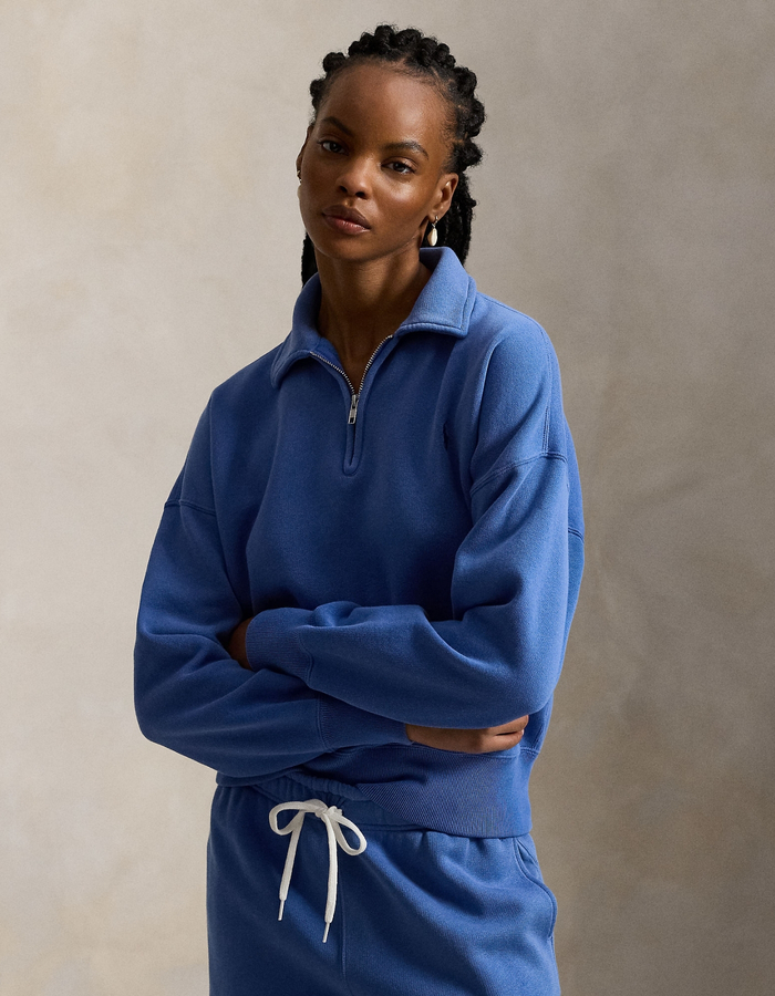 Fleece trui met quarter zip in new iris blue