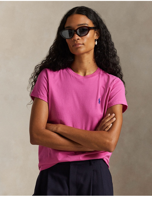 Classic fit katoenen jersey T shirt met ronde hals