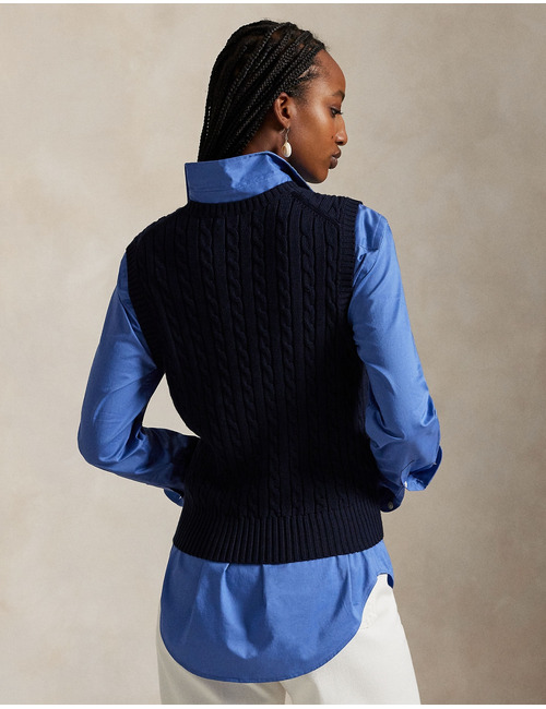 Cable knit katoenen sweater vest met ronde hals