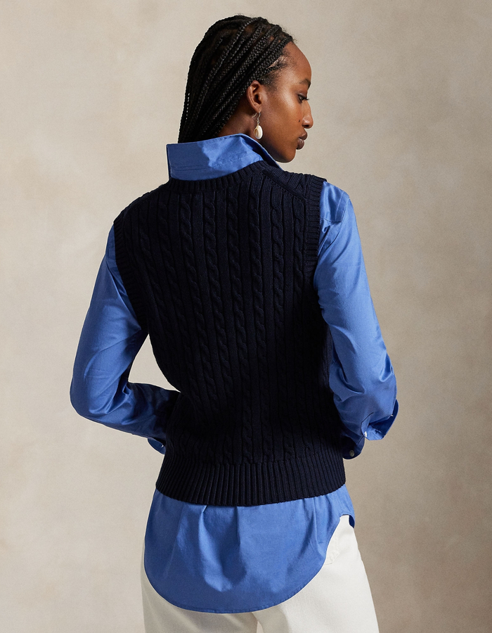 Cable knit katoenen sweater vest met ronde hals