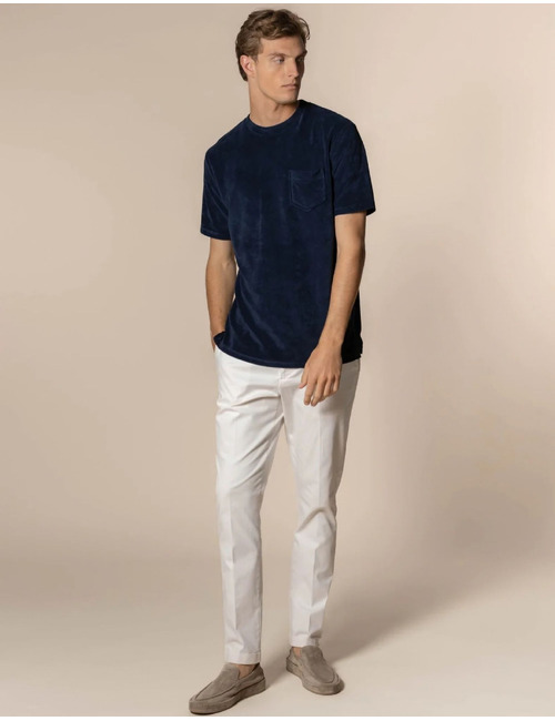 Badstof T-shirt met borstzak navy