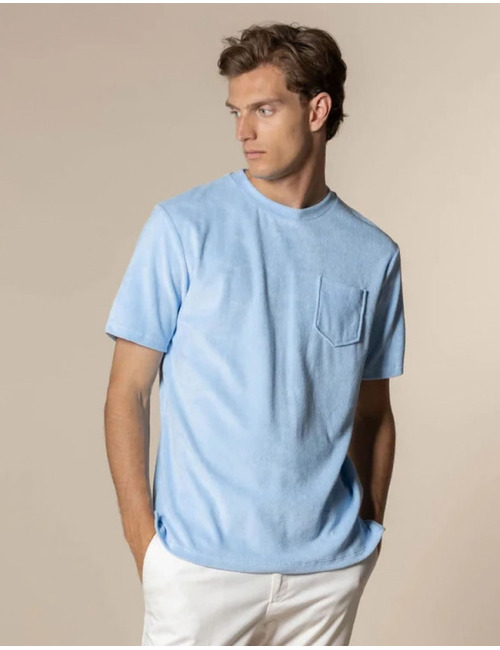 Badstof T-shirt met borstzak light blue
