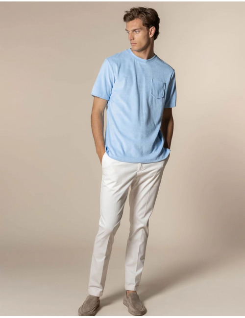 Badstof T-shirt met borstzak light blue