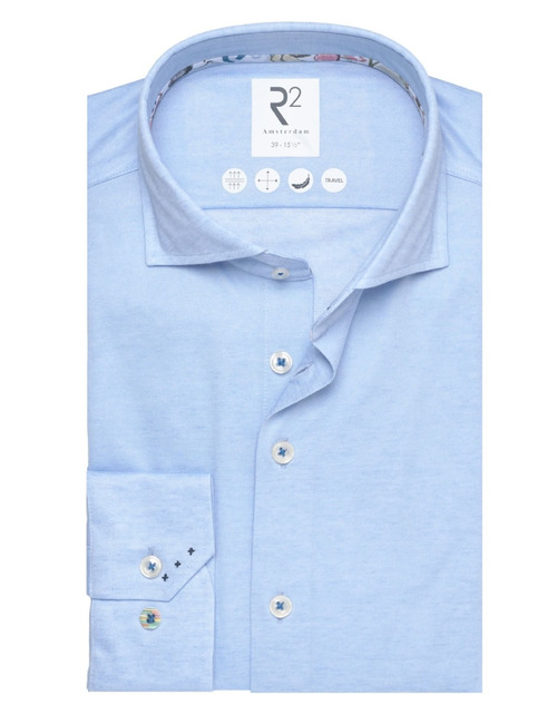 Modern fit hemd katoenmix met linnen lichtblauw