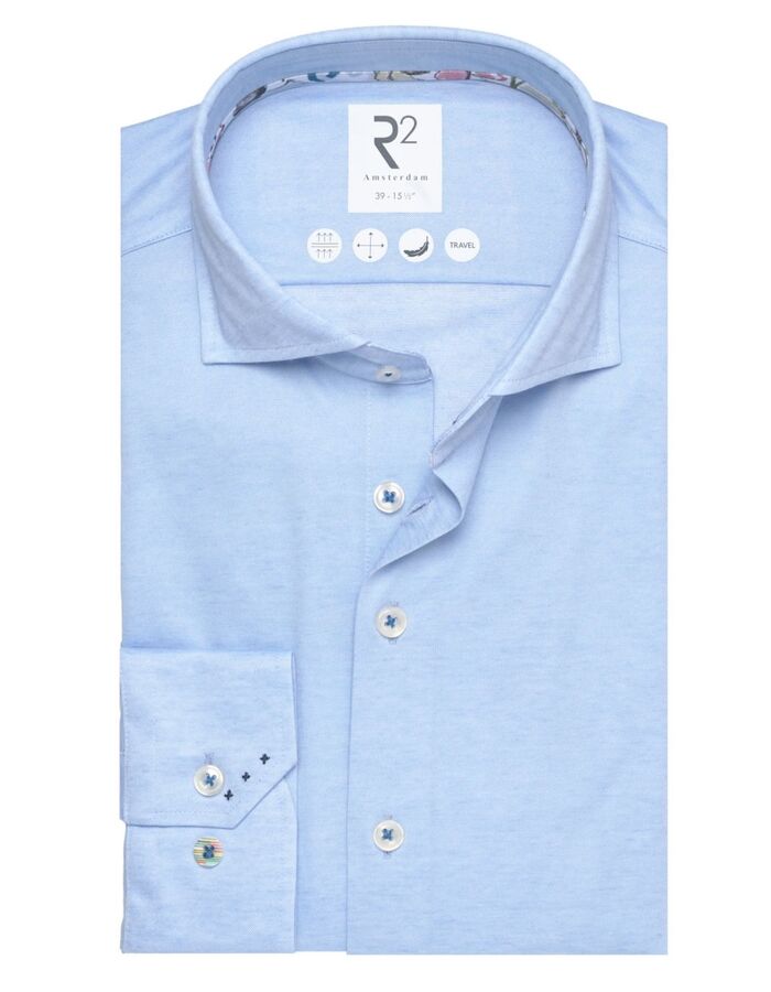 Modern fit hemd katoenmix met linnen lichtblauw