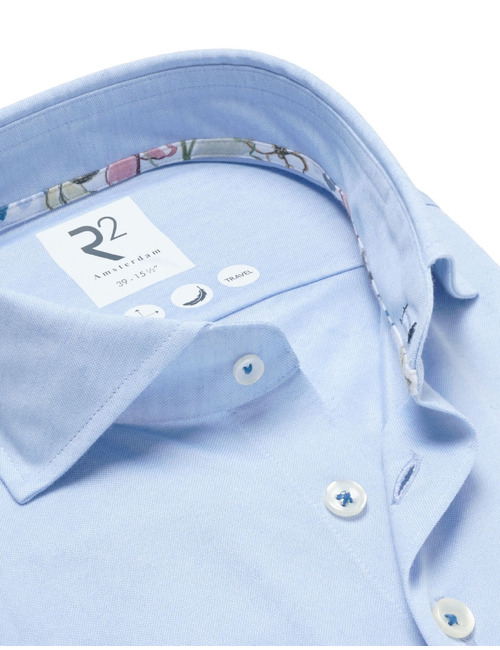 Modern fit hemd katoenmix met linnen lichtblauw