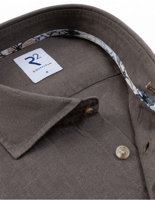 Modern fit linnen-katoen hemd bruin