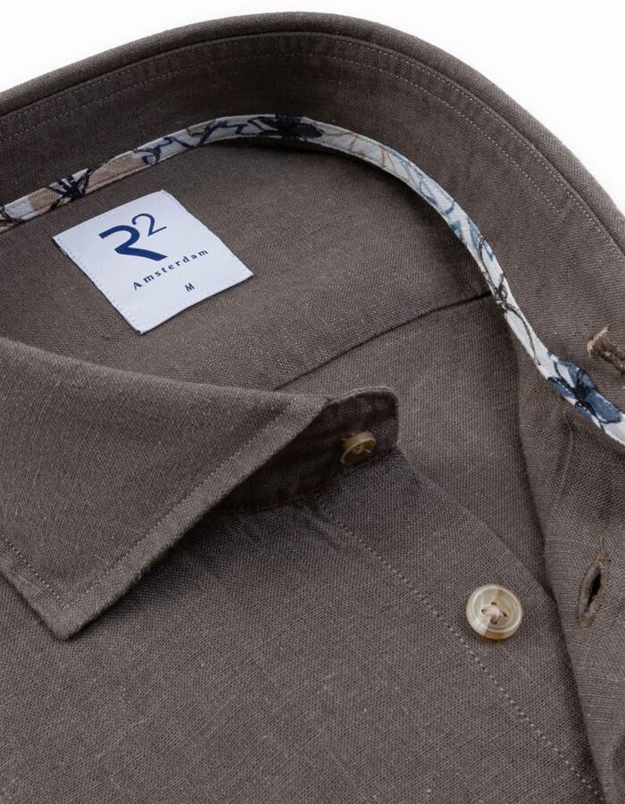 Modern fit linnen-katoen hemd bruin