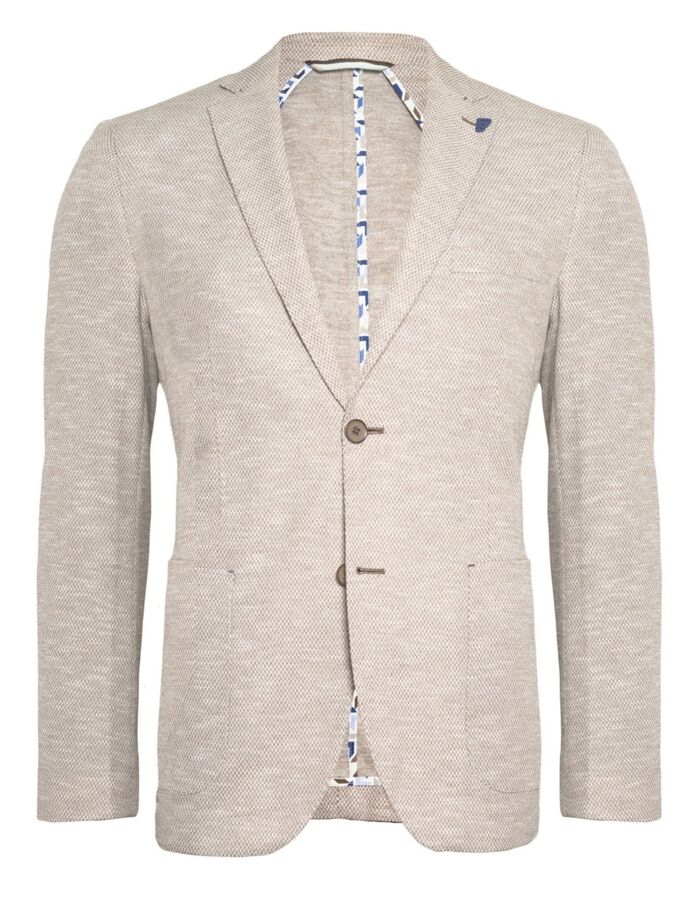 Modern fit blazer structuurstof beige