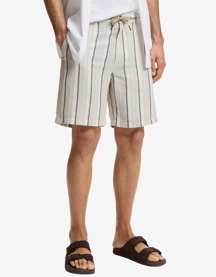 Gestreepte linnen-katoen shorts blauw