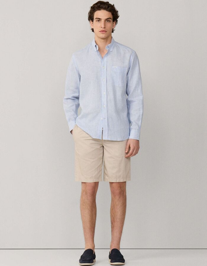 Regular fit linnen hemd bengale strepen horizon blauw