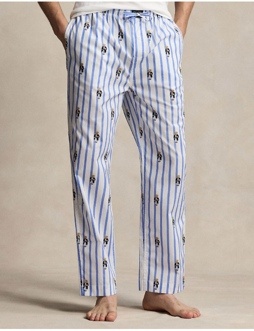 Polo Bear gestreepte pyjamabroek katoen blauw