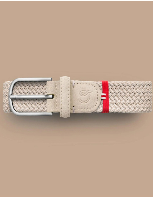 Knokke gevlochten stretchriem suède gespikkeld beige