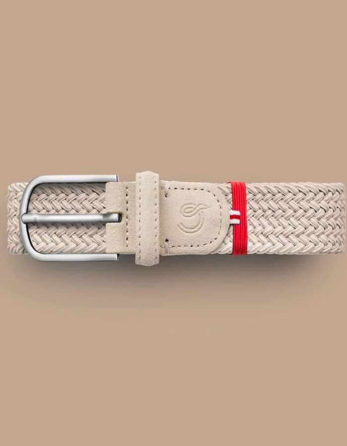 Knokke gevlochten stretchriem suède gespikkeld beige