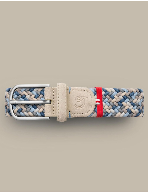 Santa Barbara gevlochten stretchriem suède blauw beige