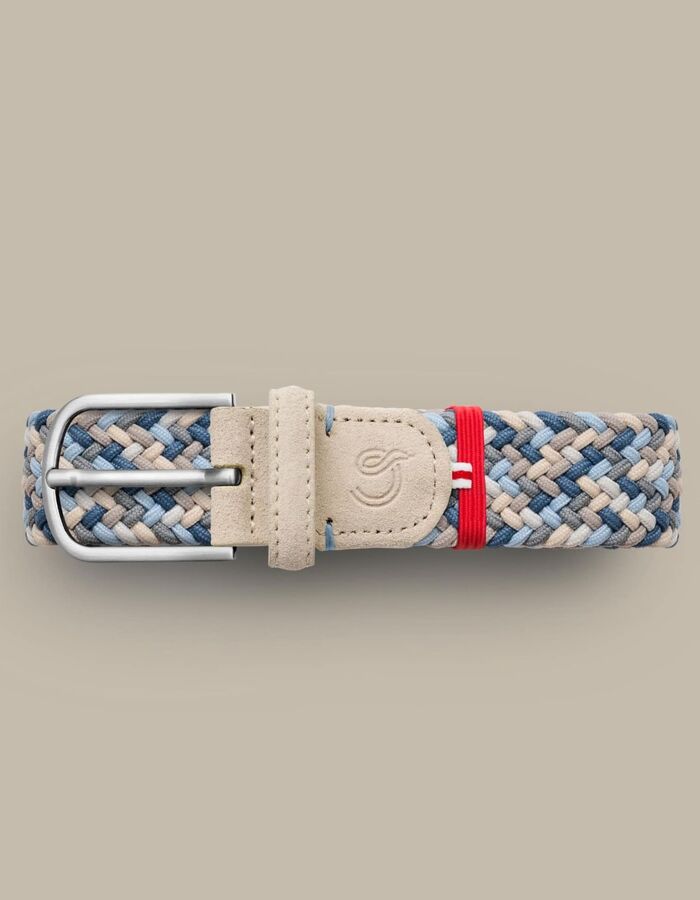 Santa Barbara gevlochten stretchriem suède blauw beige