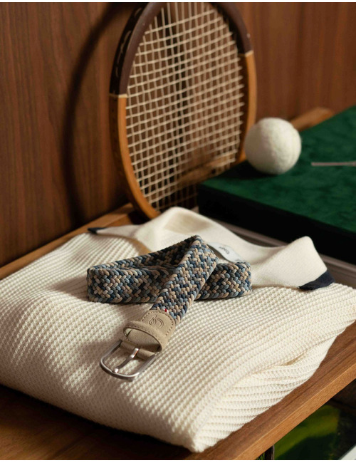 Santa Barbara gevlochten stretchriem suède blauw beige