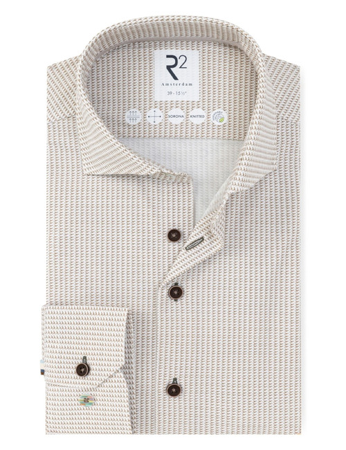 Modern fit hemd microprint katoenmix beige