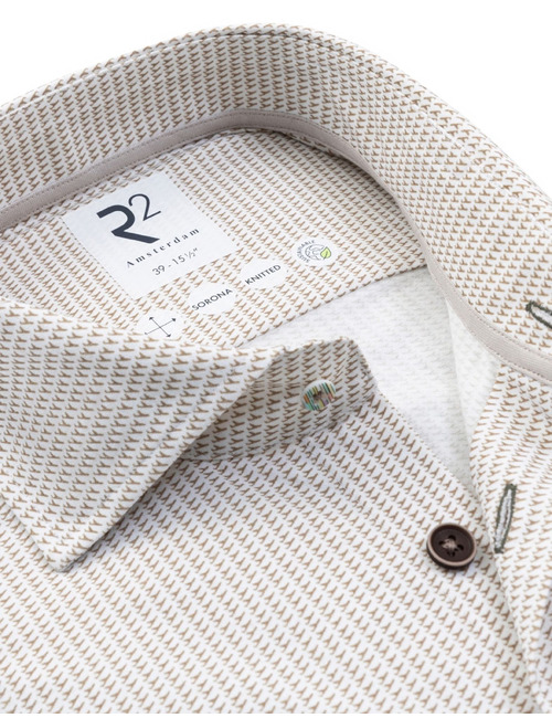 Modern fit hemd microprint katoenmix beige