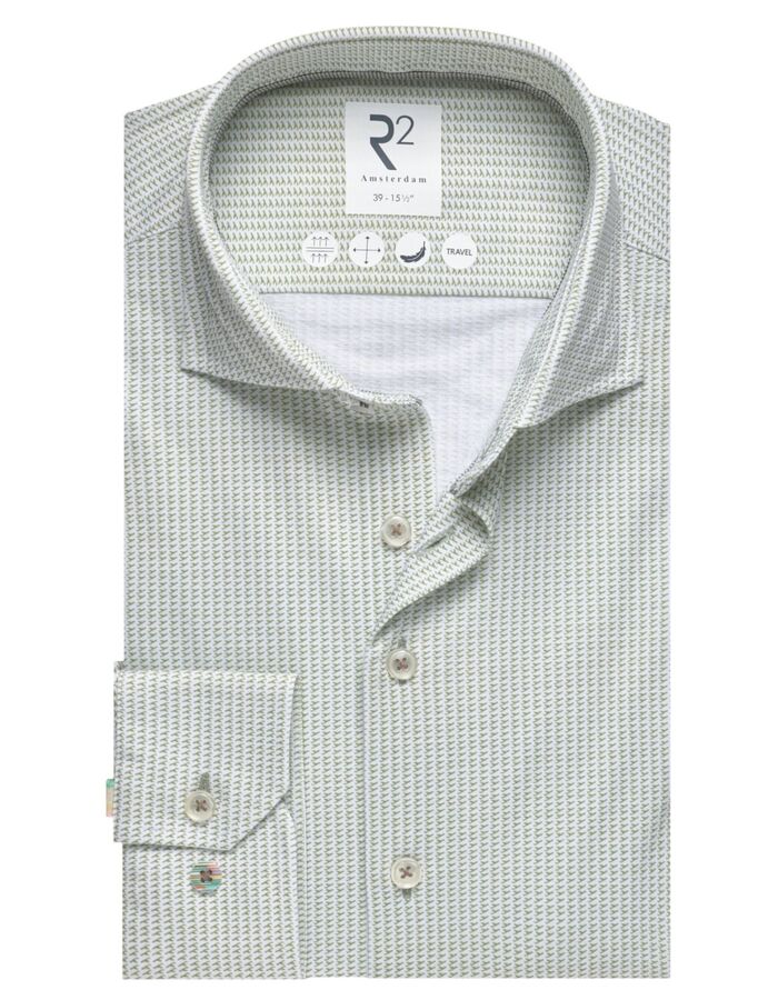 Modern fit hemd microprint lichtgroen