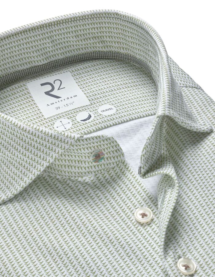 Modern fit hemd microprint lichtgroen