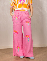 Linnen broek met palmboom borduursels