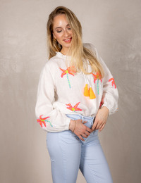Linnen blouse met palmboom borduursels en kwastjes