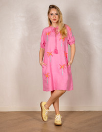Linnen jurk met palmboom borduursels
