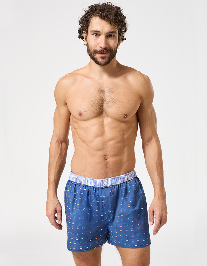 Le Club boxershort met kersenprint katoen marine