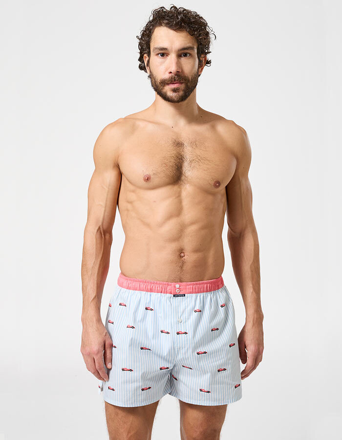 Le Club boxershort met racewagenprint katoen ciel