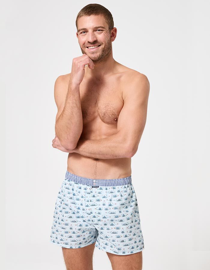 Le Club boxershort met scheepsprint katoen ciel