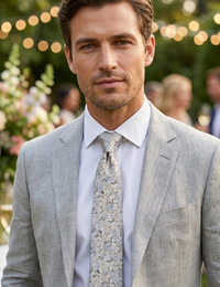 Zijden stropdas met bloemenmotief beige