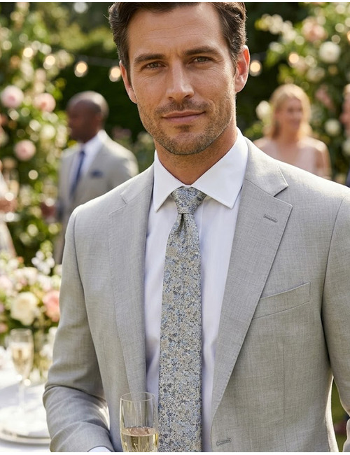 Zijden stropdas met bloemenmotief olijfgroen