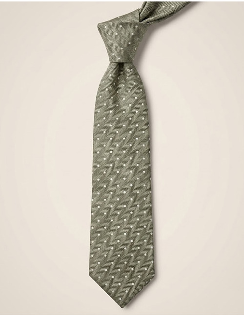 Zijden stropdas met structuur en stippen groen